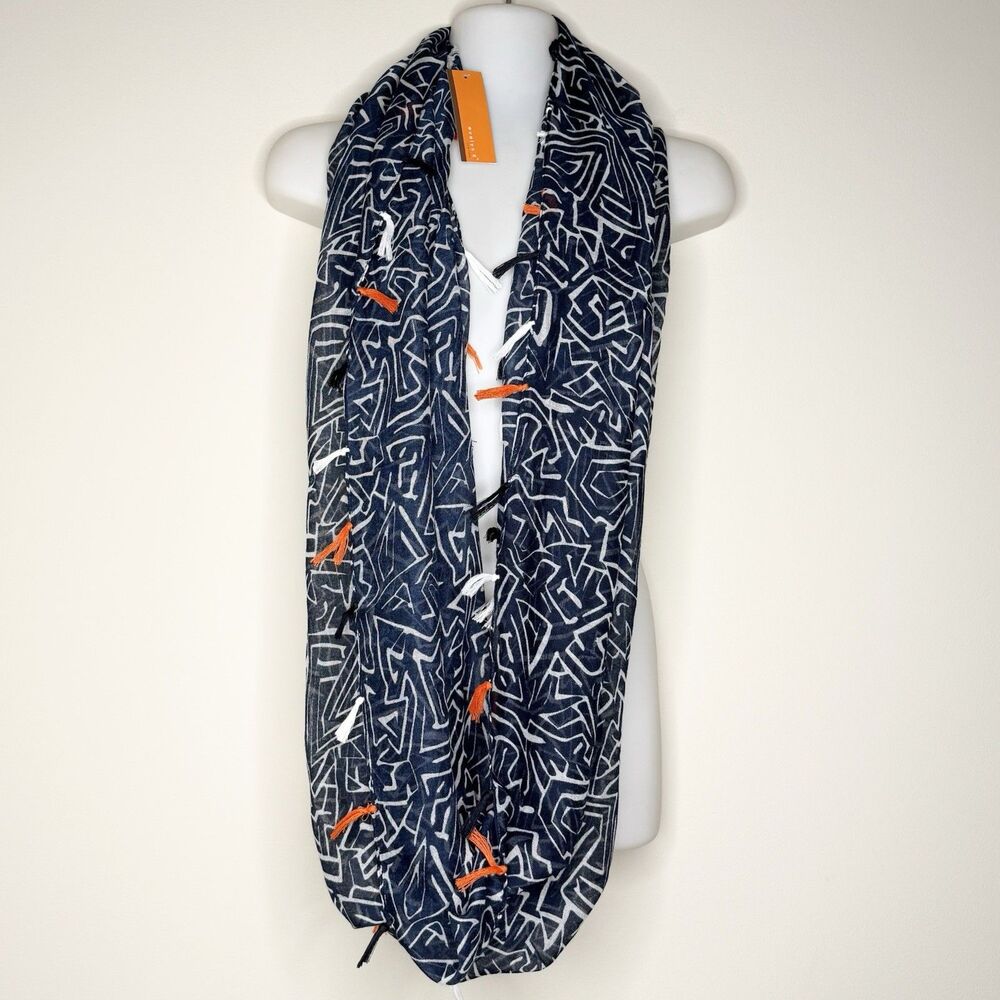 Evelyn K New York Infinity Scarf Blue White Fringe Lightweight Tassels New